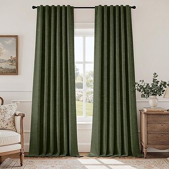 Faux Linen Blackout Curtains, Rod Pocket & Back Tab Light Blocking Panels