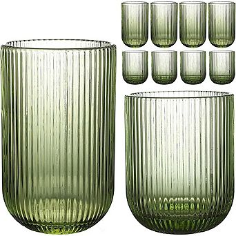 Drinking Glassware Set, Highball & Rocks Glasses with Fluted Design