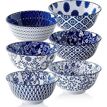 Ceramic Soup & Cereal Bowls, Set of 6, 24oz, Microwave & Dishwasher Safe