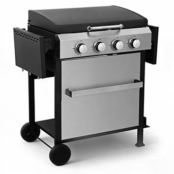 4-Burner Portable Propane Grill, 49200 BTU, Foldable Side Table, Hanging Basket, Stainless Steel