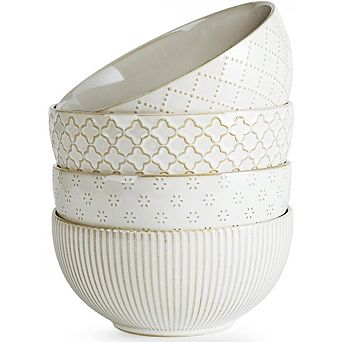 Ceramic Soup & Cereal Bowls Set, 30oz, 4-Pack, Farmhouse Vintage Design