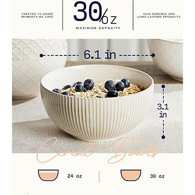 Ceramic Soup & Cereal Bowls Set, 30oz, 4-Pack, Farmhouse Vintage Design