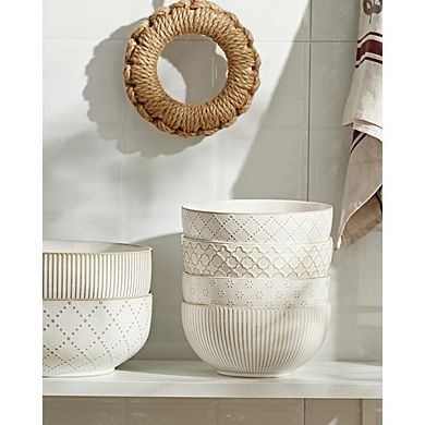 Ceramic Soup & Cereal Bowls Set, 30oz, 4-Pack, Farmhouse Vintage Design