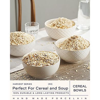 Ceramic Soup & Cereal Bowls Set, 30oz, 4-Pack, Farmhouse Vintage Design