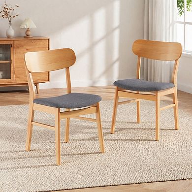 Lufeiya Set of 2 Dining Chairs with Fabric Cushioned Seat and Solid Rubberwood Legs