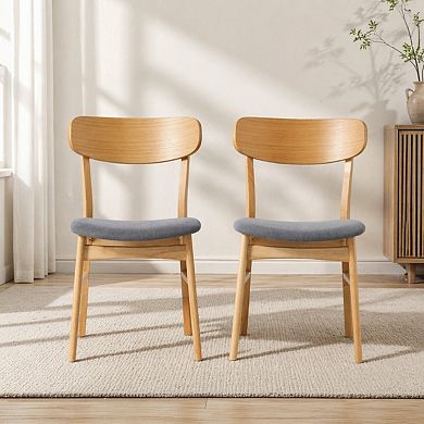 Lufeiya Set of 2 Dining Chairs with Fabric Cushioned Seat and Solid Rubberwood Legs