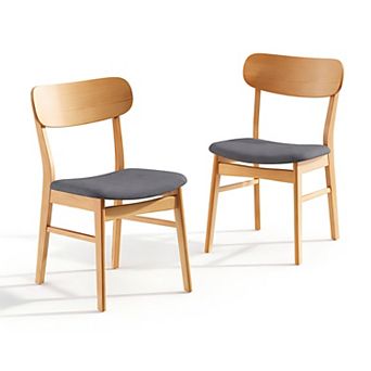 Lufeiya Set of 2 Dining Chairs with Fabric Cushioned Seat and Solid Rubberwood Legs