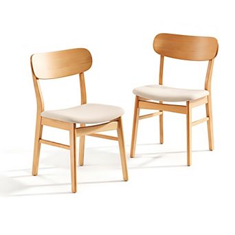 Lufeiya Set of 2 Dining Chairs with Fabric Cushioned Seat and Solid Rubberwood Legs