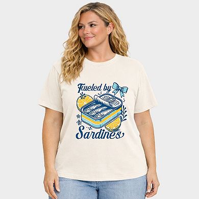 Fueled By Sardines - Women's Plus Sized Garment Dyed Graphic T-Shirt