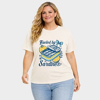Fueled By Sardines - Women's Plus Sized Garment Dyed Graphic T-Shirt