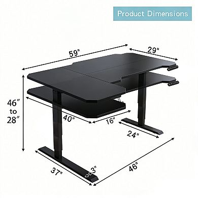 Lufeiya 59" L-Shaped Electric Height Adjustable Standing Desk, Sit to Stand Computer Desk