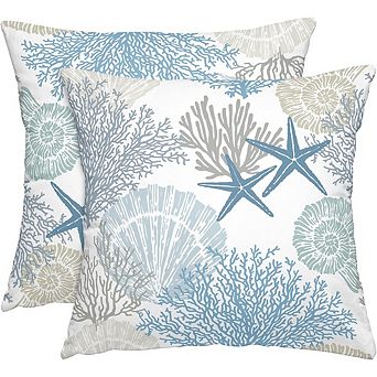 Coastal Throw Pillow Covers Set of 2, Beach Seashell Coral Starfish Velvet Decor