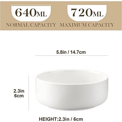 Porcelain Cereal & Soup Bowls, Set of 6, Dishwasher & Microwave Safe