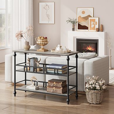 3-Tier Storage Rustic Console Table Slim Modern Sofa Side Table Wooden Furniture