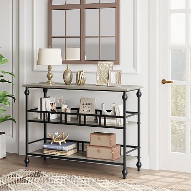 3-Tier Storage Rustic Console Table Slim Modern Sofa Side Table Wooden Furniture