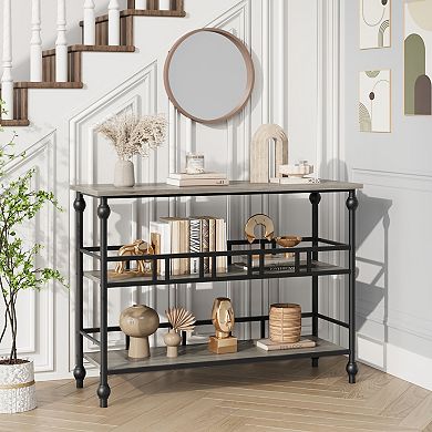 3-Tier Storage Rustic Console Table Slim Modern Sofa Side Table Wooden Furniture