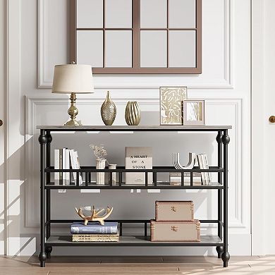 3-Tier Storage Rustic Console Table Slim Modern Sofa Side Table Wooden Furniture