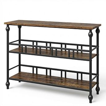 3 tier Storage Rustic Console Table Slim Modern Sofa Side Table Wooden Furniture