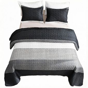 Quilt King Size , Stripe Patchwork Summer Bedspread Coverlet 3 Pieces, Soft Lightweight Microfiber