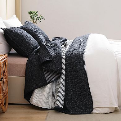 Quilt King Size , Stripe Patchwork Summer Bedspread Coverlet 3 Pieces, Soft Lightweight Microfiber