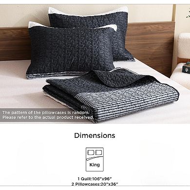Quilt King Size , Stripe Patchwork Summer Bedspread Coverlet 3 Pieces, Soft Lightweight Microfiber