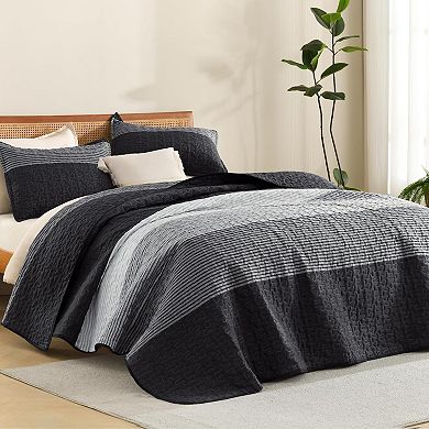 Quilt King Size , Stripe Patchwork Summer Bedspread Coverlet 3 Pieces, Soft Lightweight Microfiber
