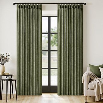 Pinch Pleat Linen Curtains, Semi Sheer Back Tab Drapes