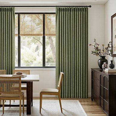 Pinch Pleat Linen Curtains, Semi Sheer Back Tab Drapes