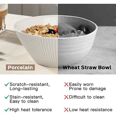 Ceramic Soup & Cereal Bowls Set, 30oz, Microwave, Dishwasher & Oven Safe, White