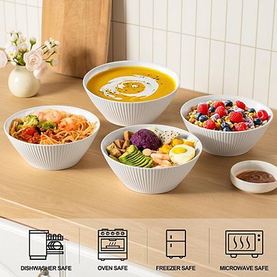 Ceramic Soup & Cereal Bowls Set, 30oz, Microwave, Dishwasher & Oven Safe, White