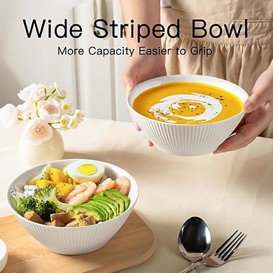 Ceramic Soup & Cereal Bowls Set, 30oz, Microwave, Dishwasher & Oven Safe, White