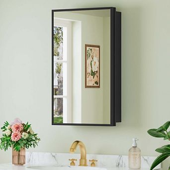 Framed Medicine Cabinet with Mirror, Surface or Recessed Mount, Adjustable Glass Shelves