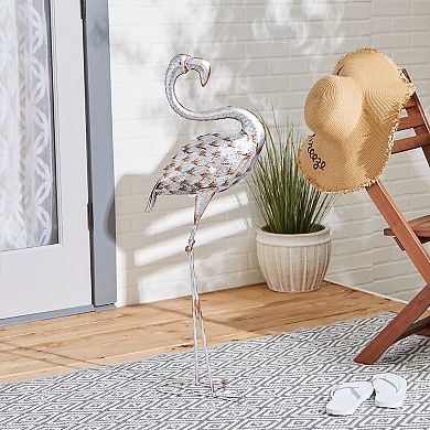 Zingz Home Galvanized Flamingo Garden Statue