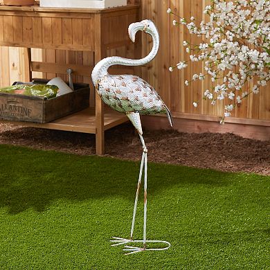 Zingz Home Galvanized Flamingo Garden Statue