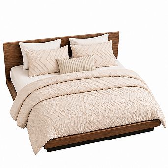 Queen Boho Comforter Set Tufted Chevron Neutral Bedding Soft Warm 3 pc