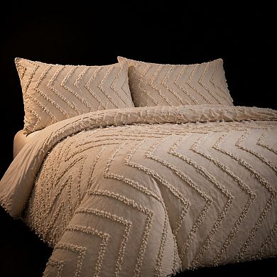 Queen Boho Comforter Set Tufted Chevron Neutral Bedding Soft Warm 3 Pieces