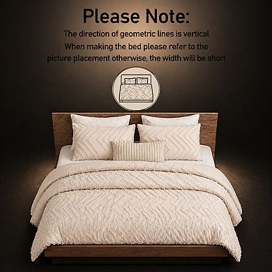 Queen Boho Comforter Set Tufted Chevron Neutral Bedding Soft Warm 3 Pieces