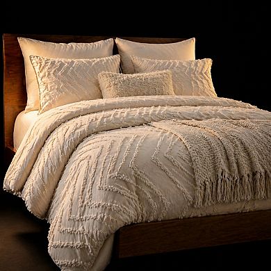 Queen Boho Comforter Set Tufted Chevron Neutral Bedding Soft Warm 3 Pieces