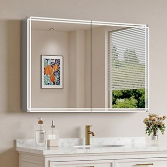 Illuminated Medicine Cabinet Mirror, Modern Bathroom Storage Organizer, Wall or Recessed Mount