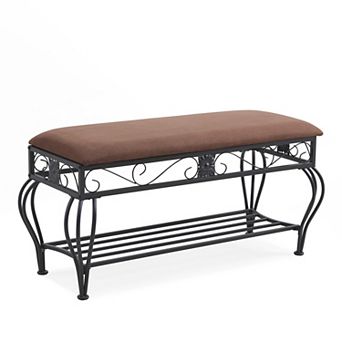 Lufeiya Shoe Bench with Upholstered Seat, Entryway Open Shelf, Metal Frame