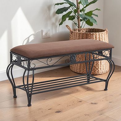 Lufeiya Shoe Bench with Upholstered Seat, Entryway Open Shelf, Metal Frame