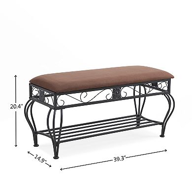 Lufeiya Shoe Bench with Upholstered Seat, Entryway Open Shelf, Metal Frame