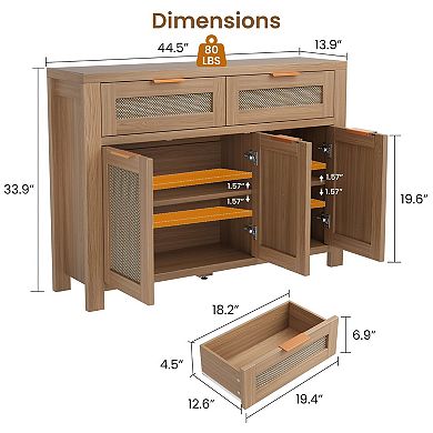 Buffet Cabinet with 2 Drawers & Adjustable Shelf Boho Sideboard with Anti-Tip Hardware for Home