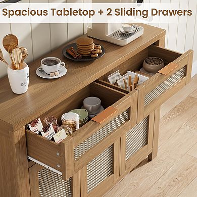 Buffet Cabinet with 2 Drawers & Adjustable Shelf Boho Sideboard with Anti-Tip Hardware for Home