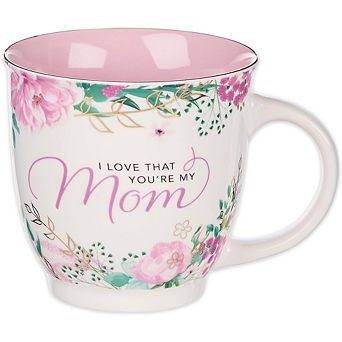 Pink Floral 14oz Ceramic Mug for Mom, Non-Toxic Inspirational Coffee Cup with Encouraging Scripture