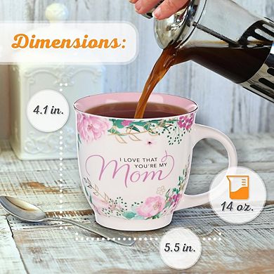 Pink Floral 14oz Ceramic Mug for Mom, Non-Toxic Inspirational Coffee Cup with Encouraging Scripture