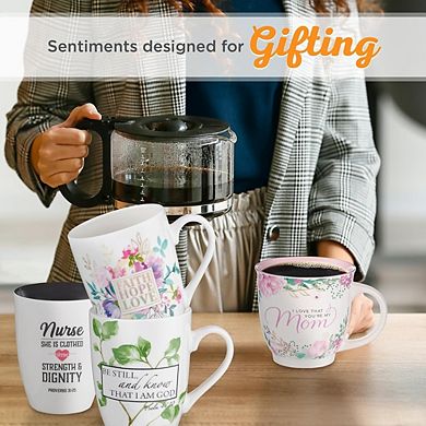 Pink Floral 14oz Ceramic Mug for Mom, Non-Toxic Inspirational Coffee Cup with Encouraging Scripture