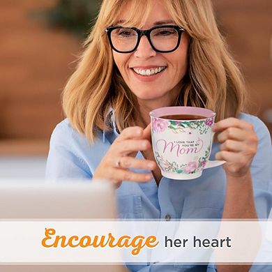 Pink Floral 14oz Ceramic Mug for Mom, Non-Toxic Inspirational Coffee Cup with Encouraging Scripture