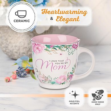 Pink Floral 14oz Ceramic Mug for Mom, Non-Toxic Inspirational Coffee Cup with Encouraging Scripture
