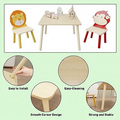 Lufeiya Kids Table and 2 Chairs Set, Toddler Activity Play Table Set, 3-Piece Set